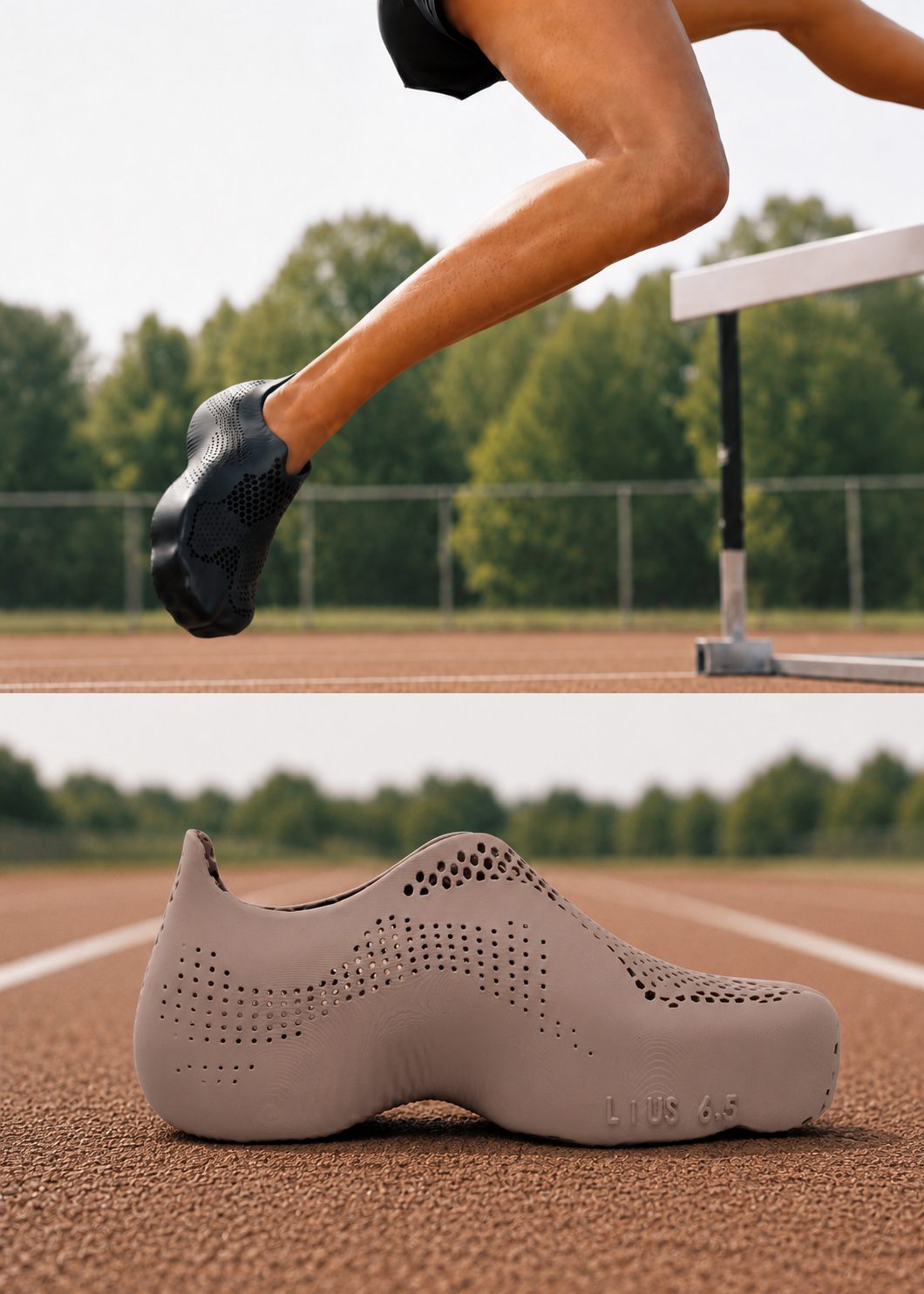 ALTERLAB shoe on running track representing recycling commitment